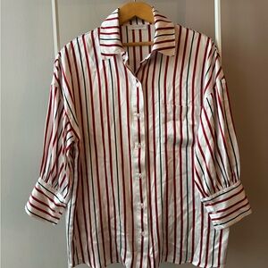 Anine Bing Red and White Striped Button Down Shirt